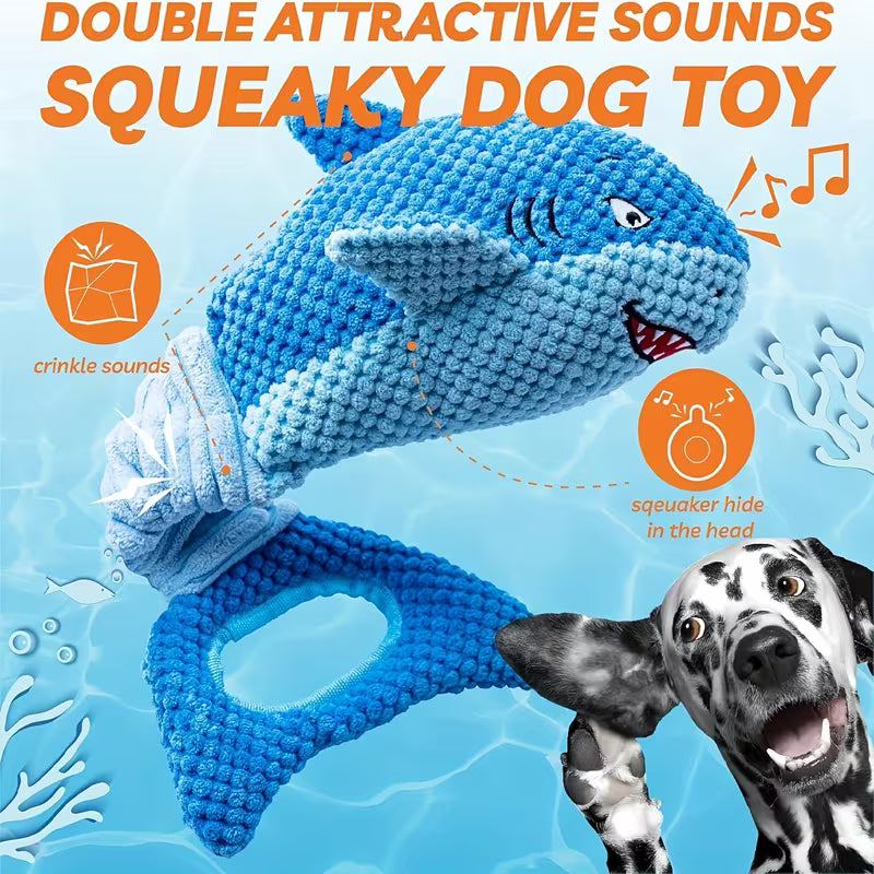 Stuffed Shark Tough Plush Dog Toy, Interactive Dog