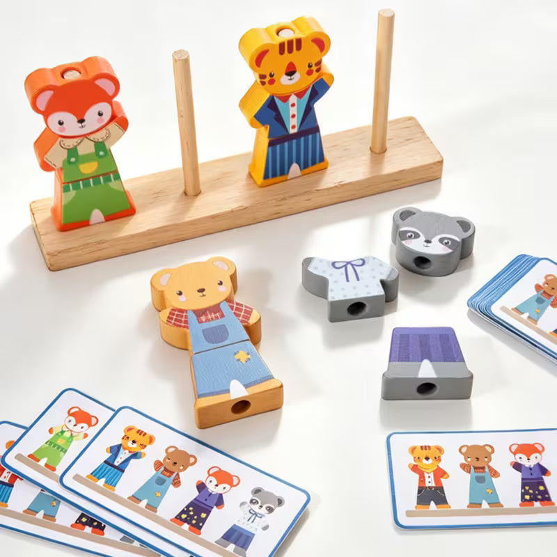 Wooden Animal Dress-up Changing Puzzle Building Blocks