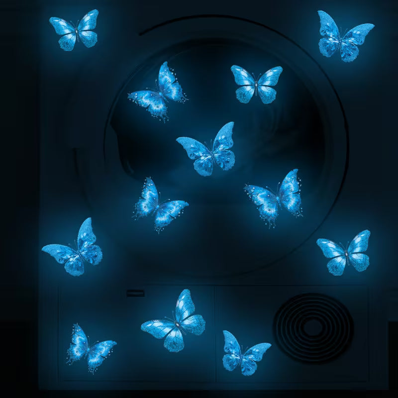 12pcs of Glowing Butterfly Wall Stickers, Luminous Butterfly Wall Decals in Sky Blue