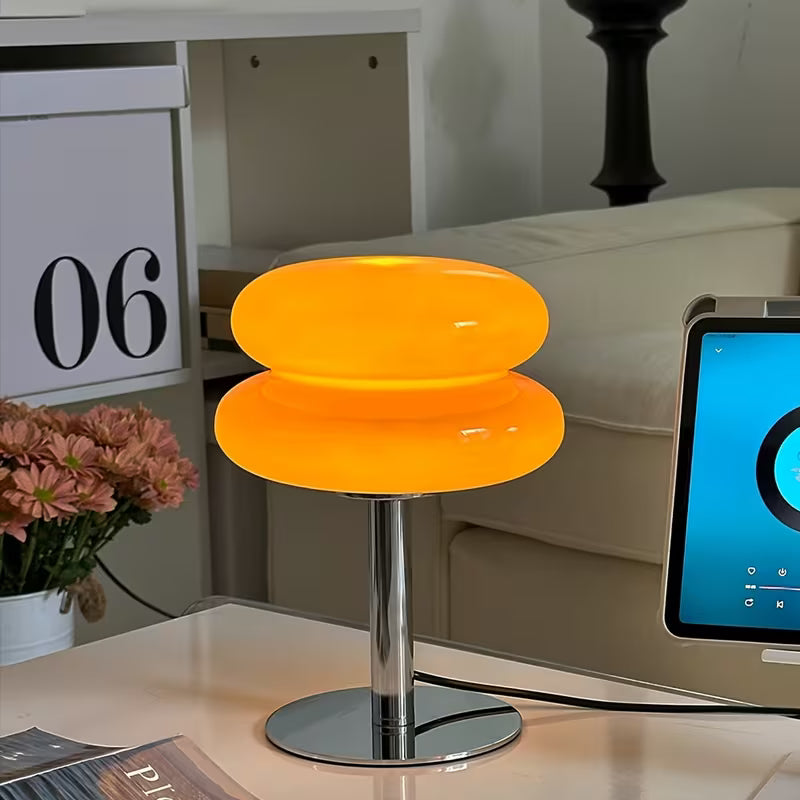 Table Lamp, Mushroom Lamp, Glass, Orange