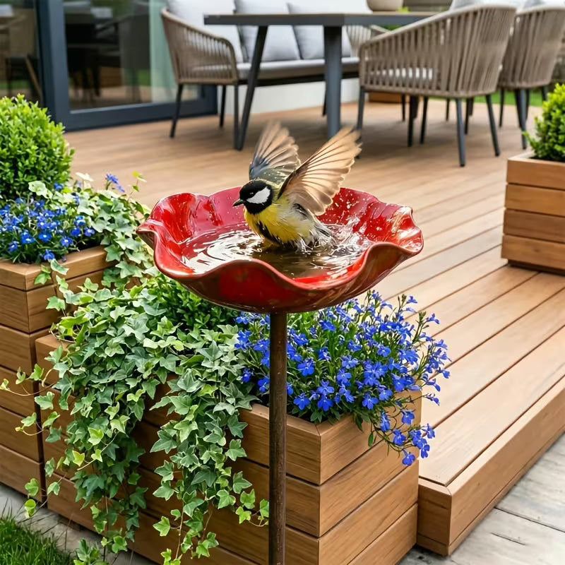 1 Metal Flower Bird Bath, a Metal Floral Bird Bath and Pollinating Insect Watering Station That You