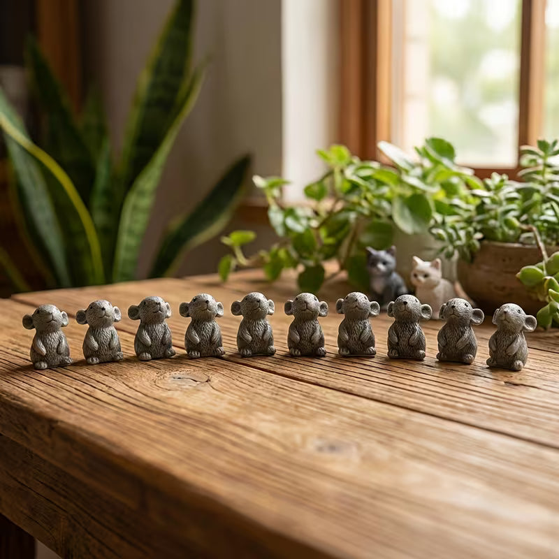 10pcs handcrafted realistic grey resin mouse miniature models - miniature car dashboard decorations