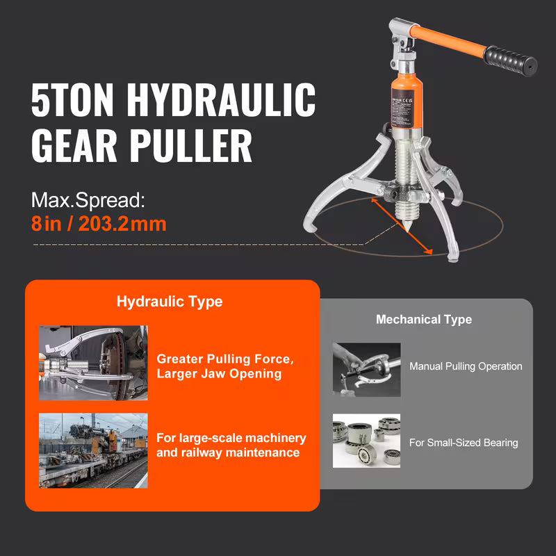 VEVOR Hydraulic Gear Extractor, 5 Ton Capacity, Versatile 2/3 Jaw Design