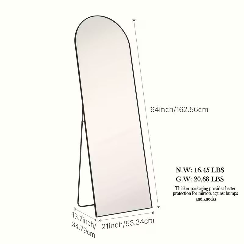 Arched Full Length 64" X 21"/59"x16"Mirror With Stand