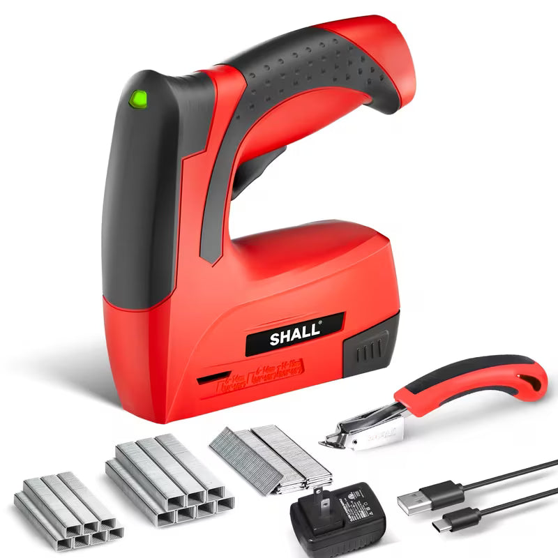 WPM Red Electric Staple Gun, 2-In-1 Cordless Upholstery Stapler Nail Gun for Wood