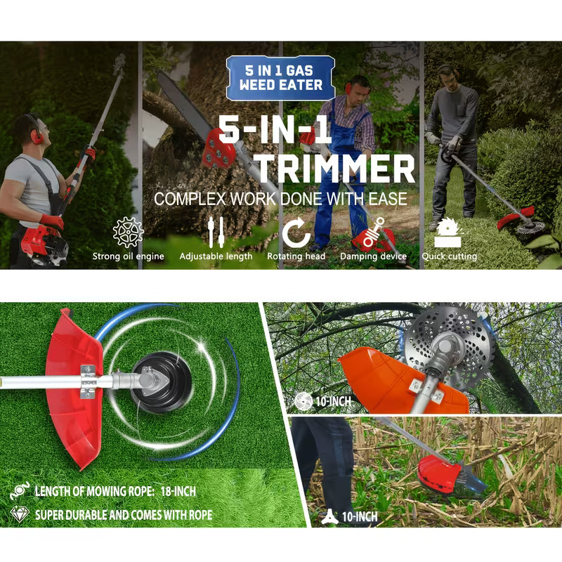 88Cc 3-In-1/5-In-1 Gasoline Lawn Mower, Multi-Functional Lawn Mower/Tiller/Hedge Trimmer/Edge