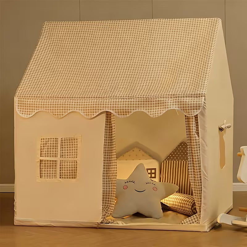Cream Plaid Kids Play House Tent