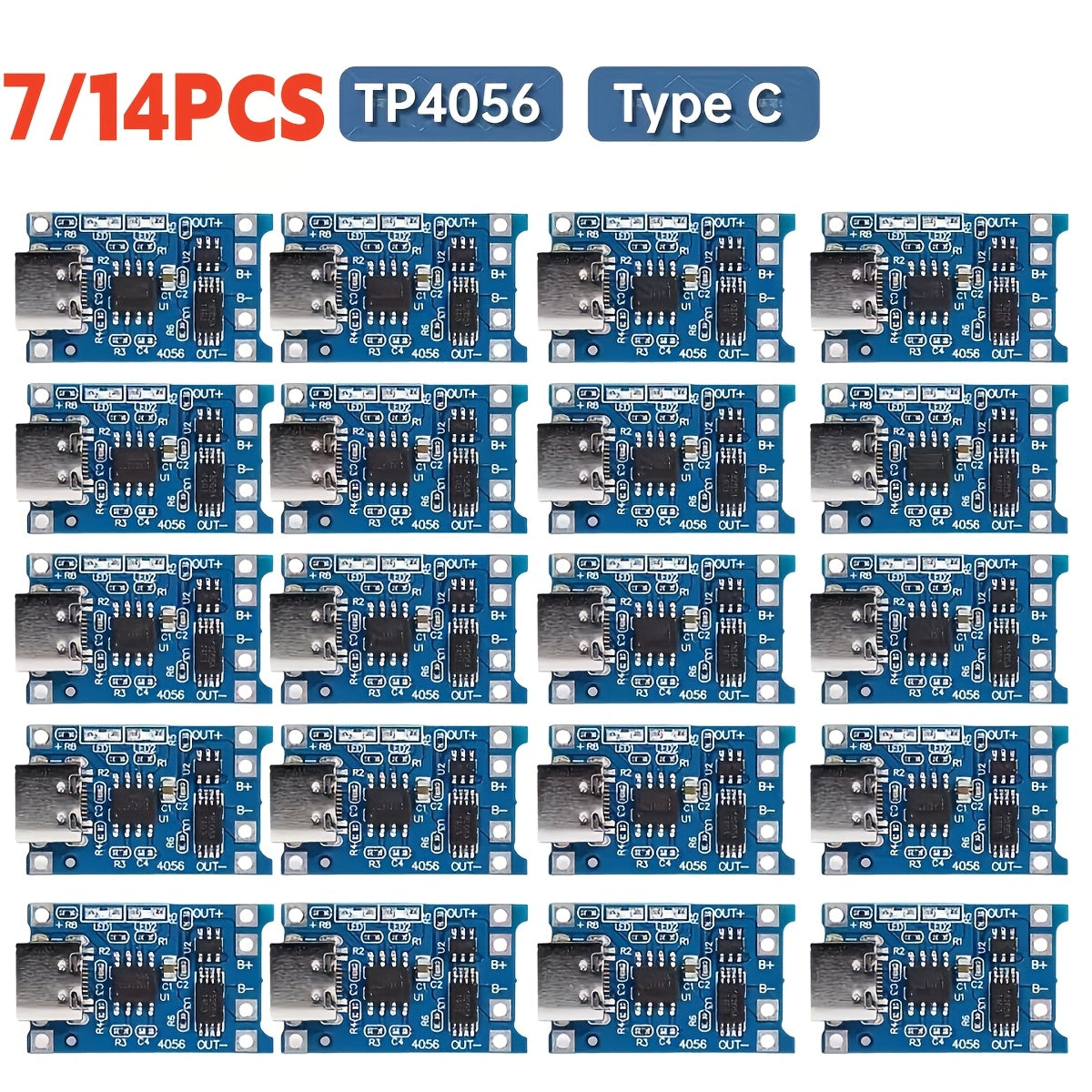 14pcs TP4056 5V 1A 18650 Lithium Battery Charger Module Set, Blue