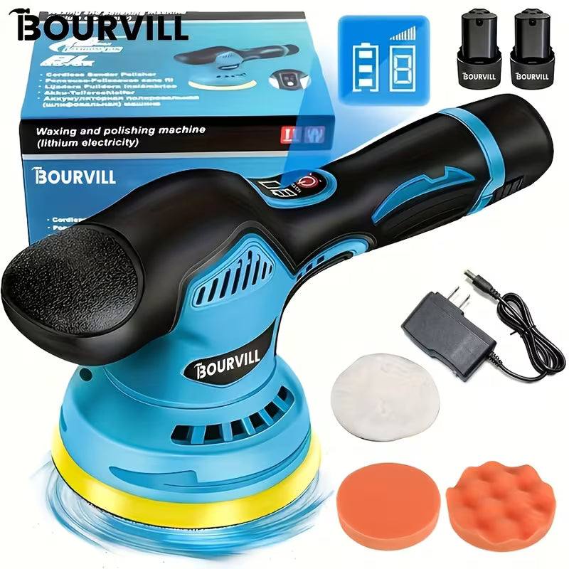 BOURVILL Cordless Car Polisher, Car Polishing Kit, with Battery, 8 Gears, up to 5000 RPM