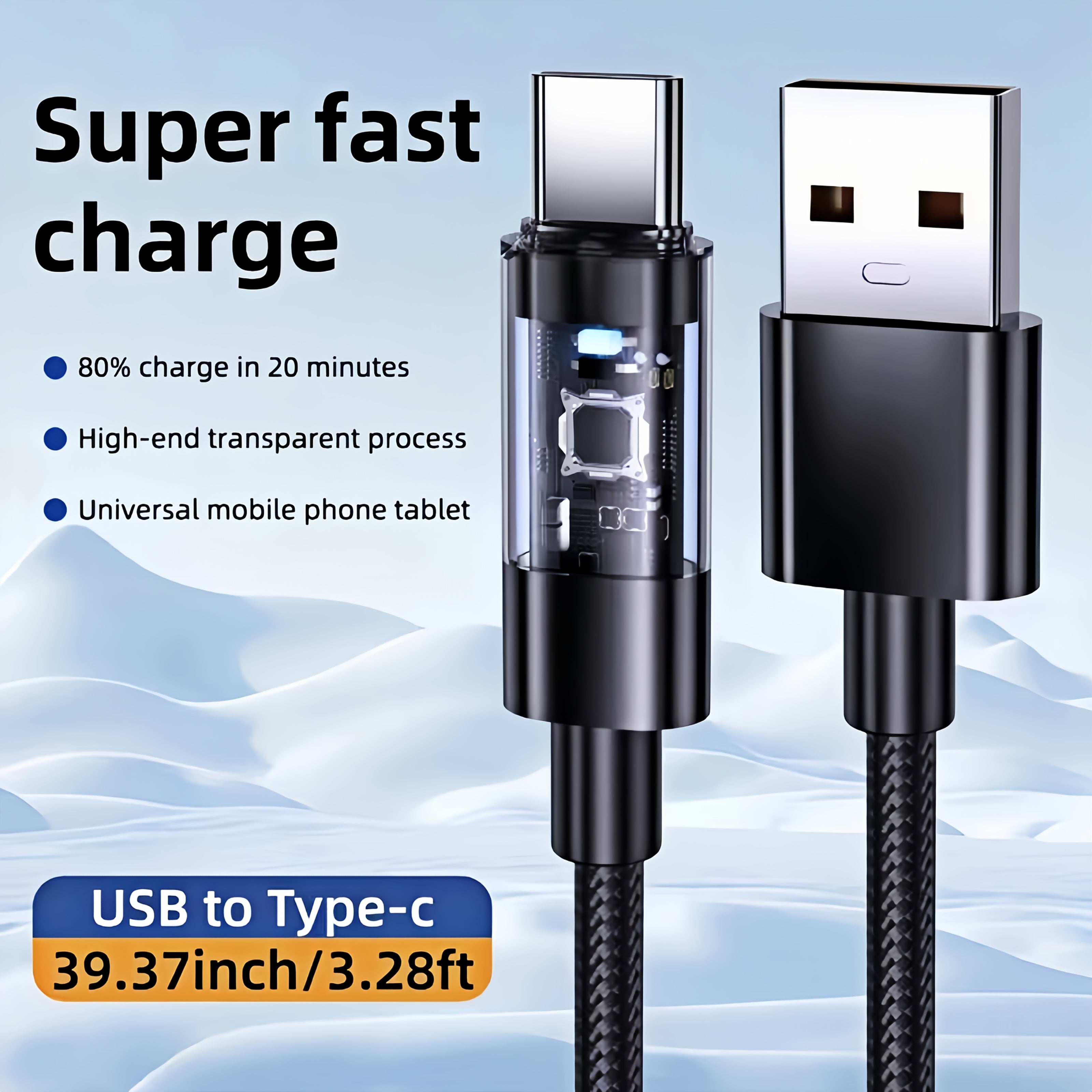 240W Transparent Fast Charging Cable High Speed Data Sync USB