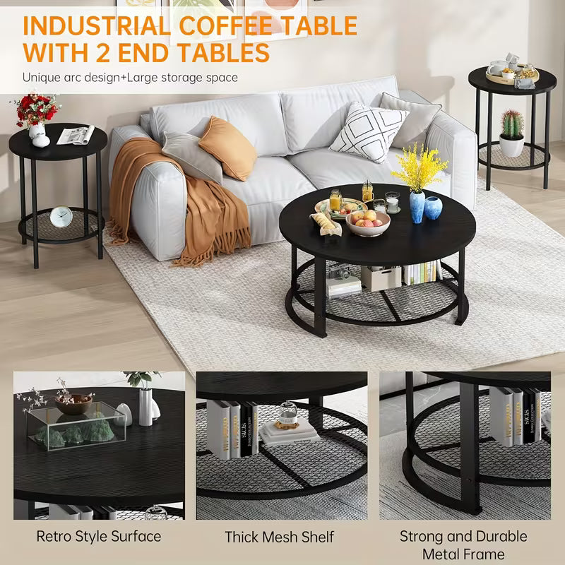 Set of 3 Coffee Tables, Contemporary 3pcs Living Room Table Collection
