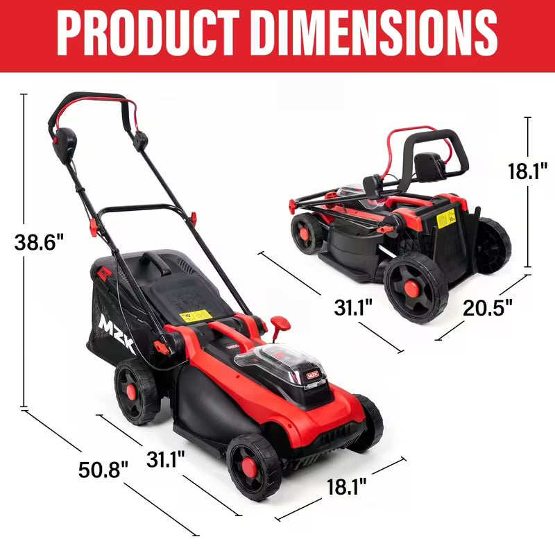 MZK 40V 16-Inch Electric Lawn Mower, 2-In-1 Brushless Cordless Lawn Mower