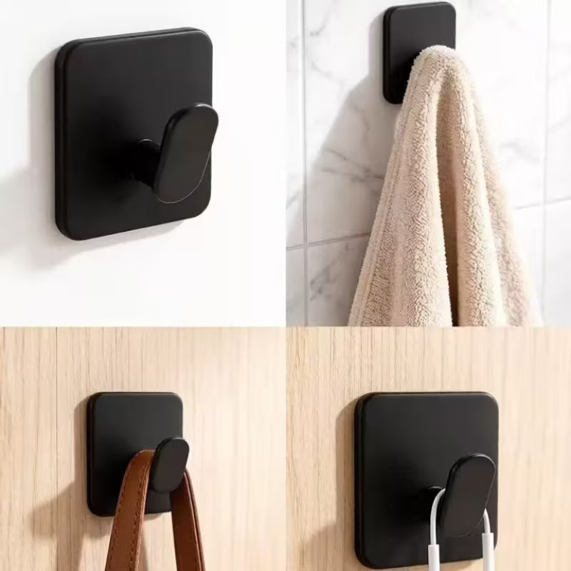 4pcs Free Punching Bathrobe And Towel Hook, Easy Black Wall Hook, Easy to Install, Suitable