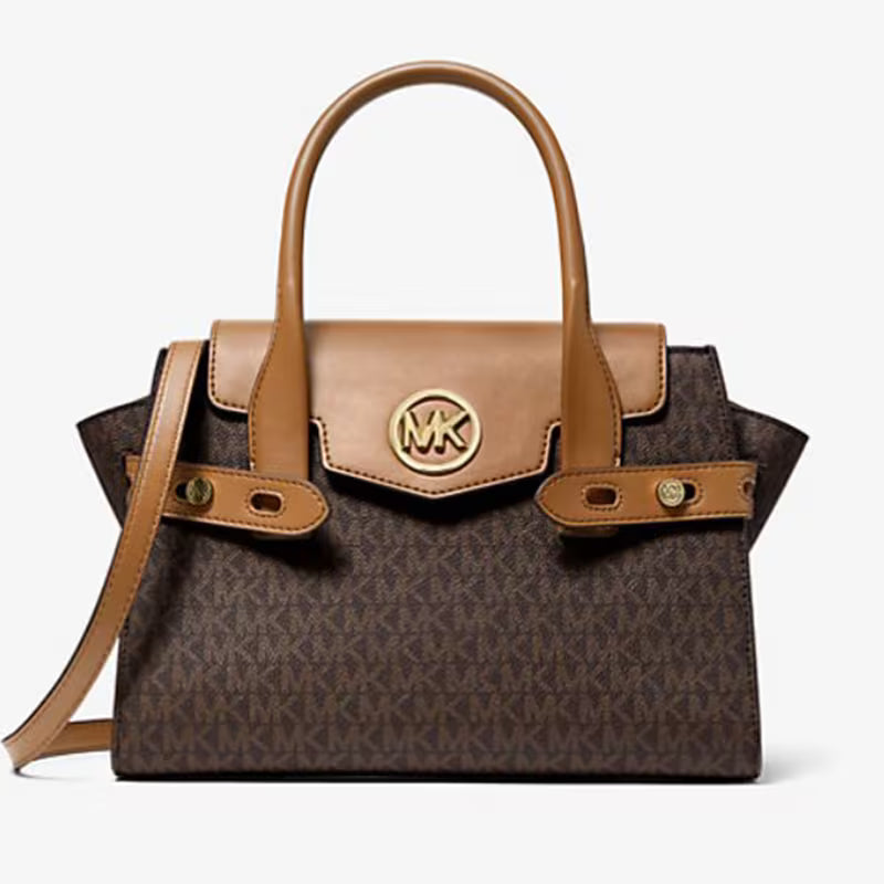Michael Kors Carmen Medium Logo and Faux Leather Belted Satchel Brown35S2GNMS5B-847
