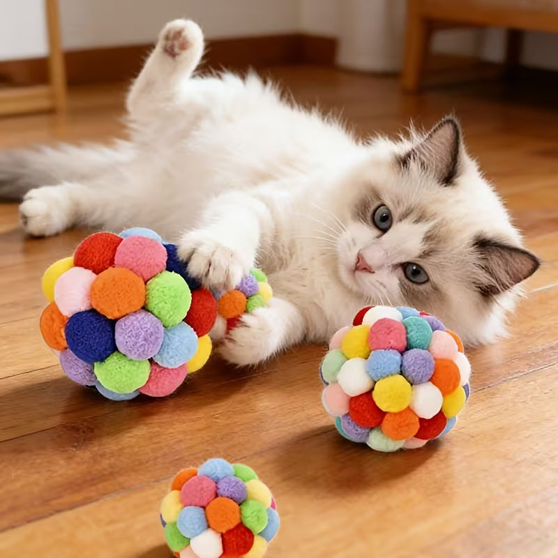 5pcs Cat Ball Toy Pet Elastic Bell Ball Self-Amusement Ball Set, Random Color