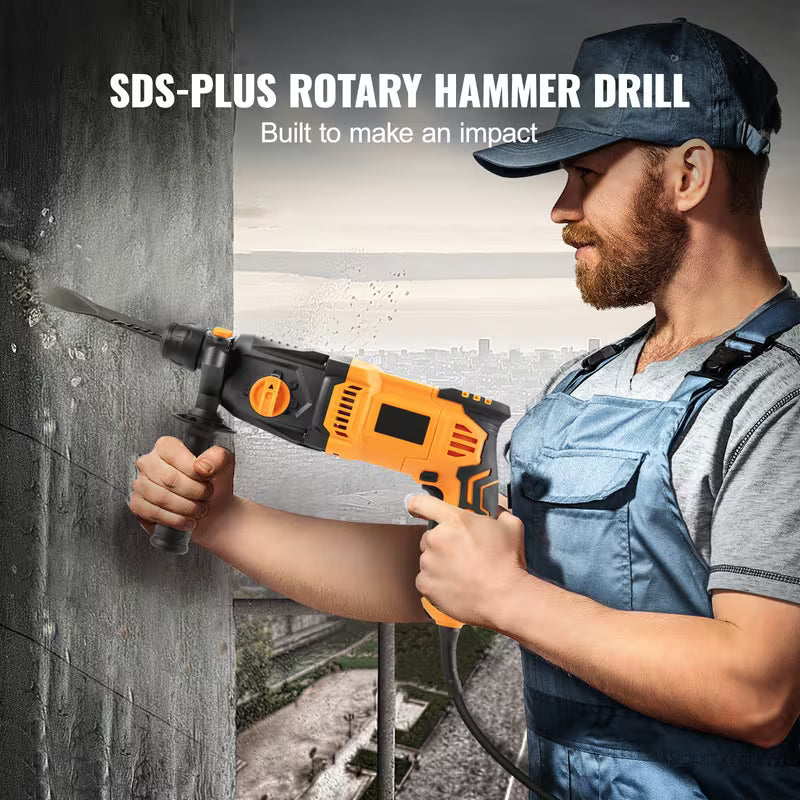 VEVOR Rotary Hammer Drill Corded Drills 1" 4 Modes SDS-Plus Chipping Hammers