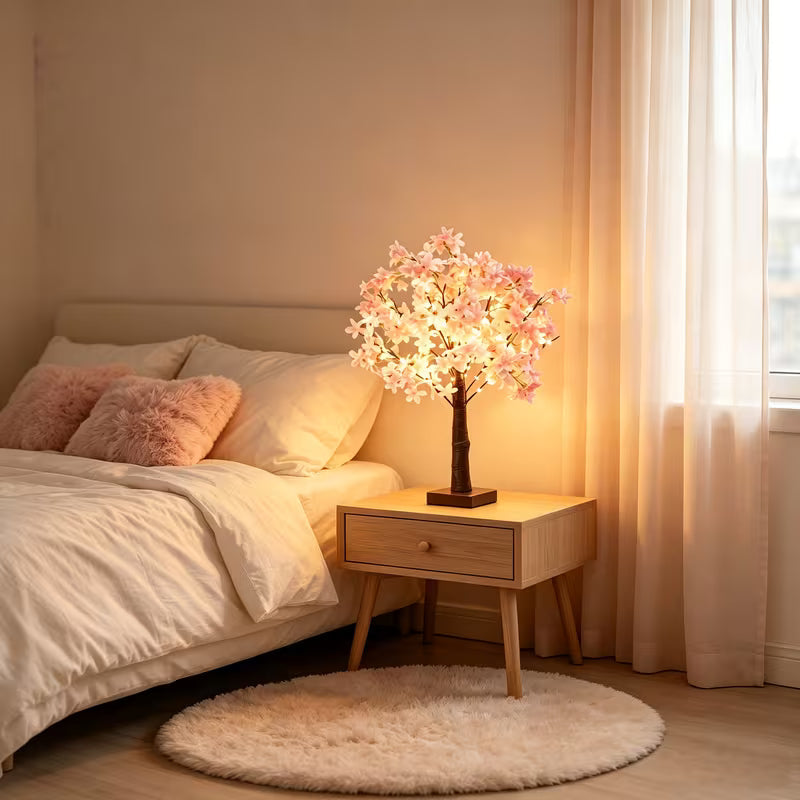 Pink Cherry Dreamy Money Pink Cherry Tree Lamp' 17.72inch Tall Exquisite Small Tree Shaped Light