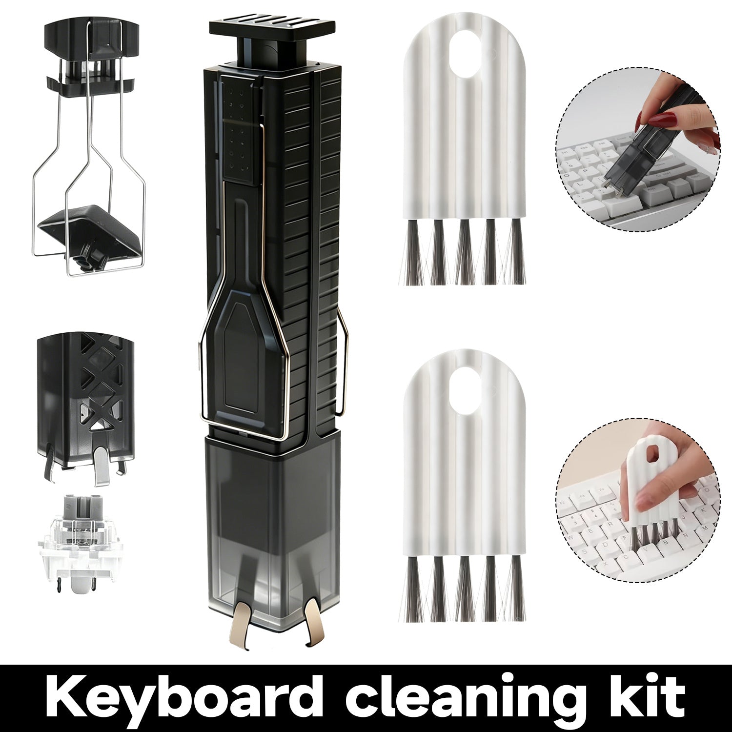 2-In-1 Switch Puller And Keycap Puller And 2pcs Keyboard Brushes Set
