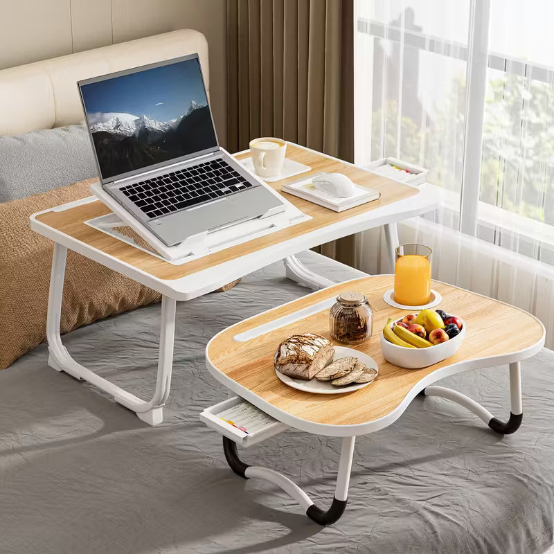 Portable Laptop Bed Table with Cup Holder, Multifunctional Tray Holder with Tablet Card Slot