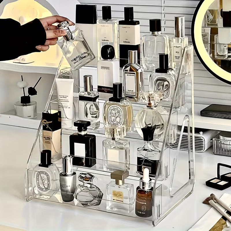 1pc Clear Acrylic Multi-Tier Perfume Storage Box, Transparent Layered Organizer for Cosmetics