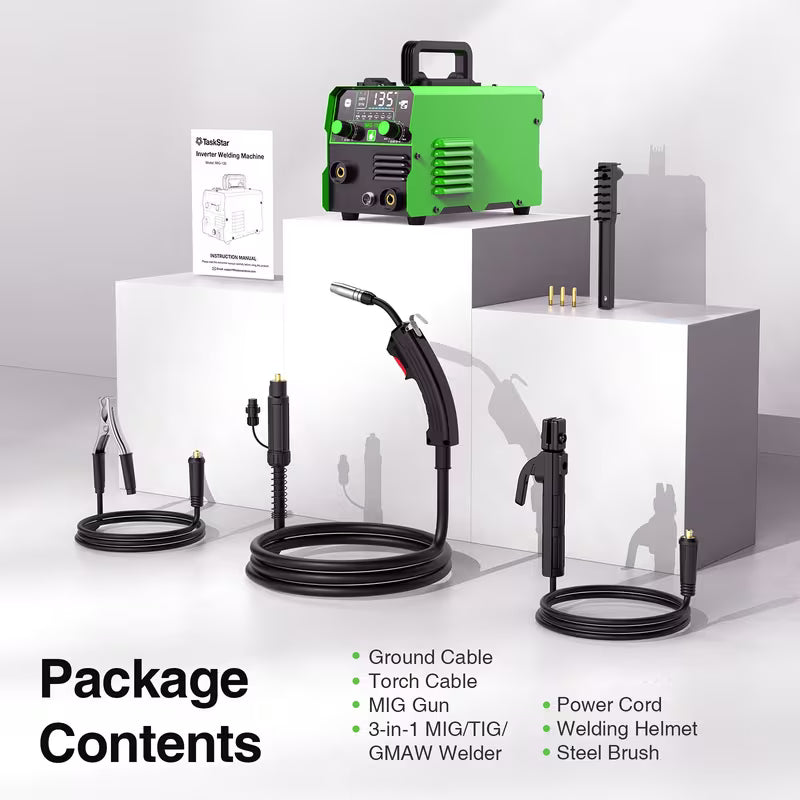 Taskstar 135A MIG Welder, 110V, Flux-cored Wire, 3-in-1