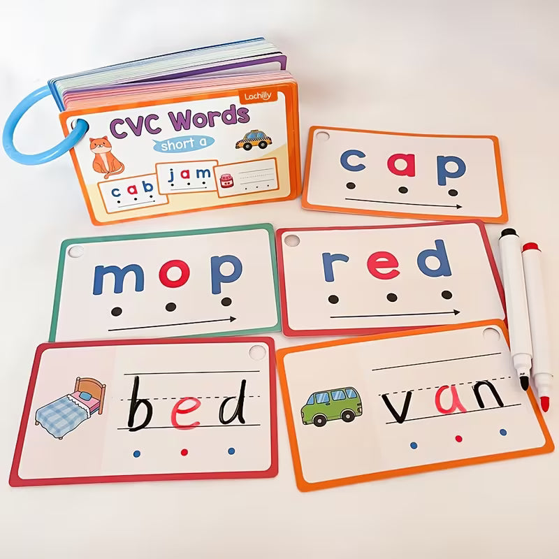 60-Piece Phonics CVC Words Flash Cards/eraseable Writing Game