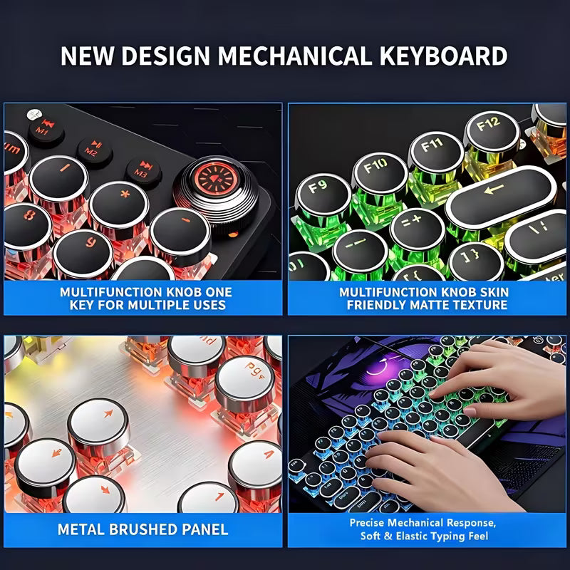 Typewriter Mechanical Keyboard Green Shaft Punk Gaming Laptop Office Wired, Green