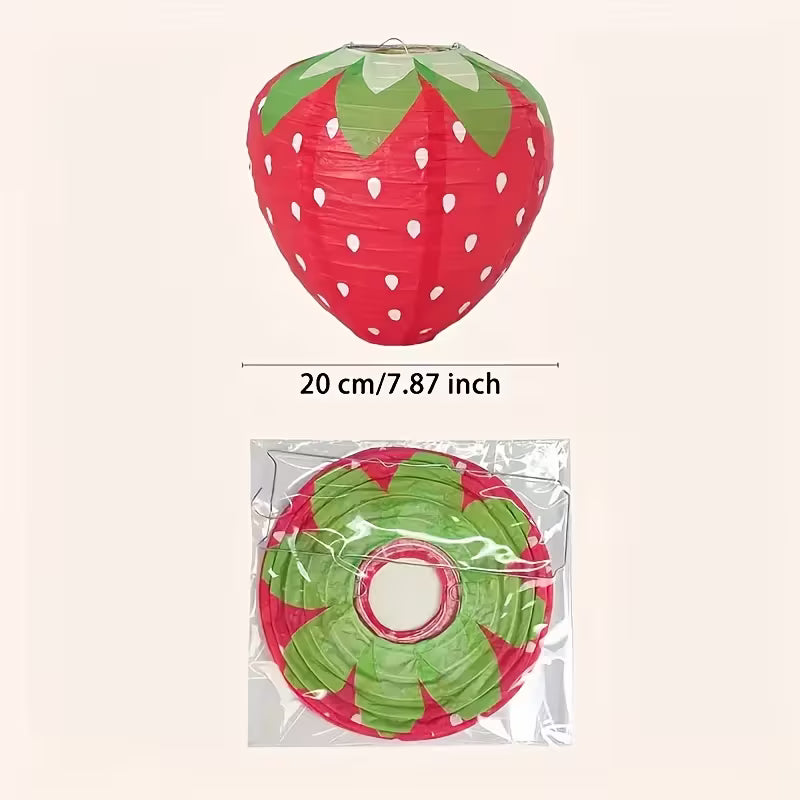 Strawberry Paper Lanterns, Festive Pink and Red Hanging Set, Red