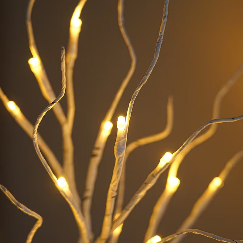 LED Illuminated Birch Tree Light, 3-Section Battery Box/USB, White