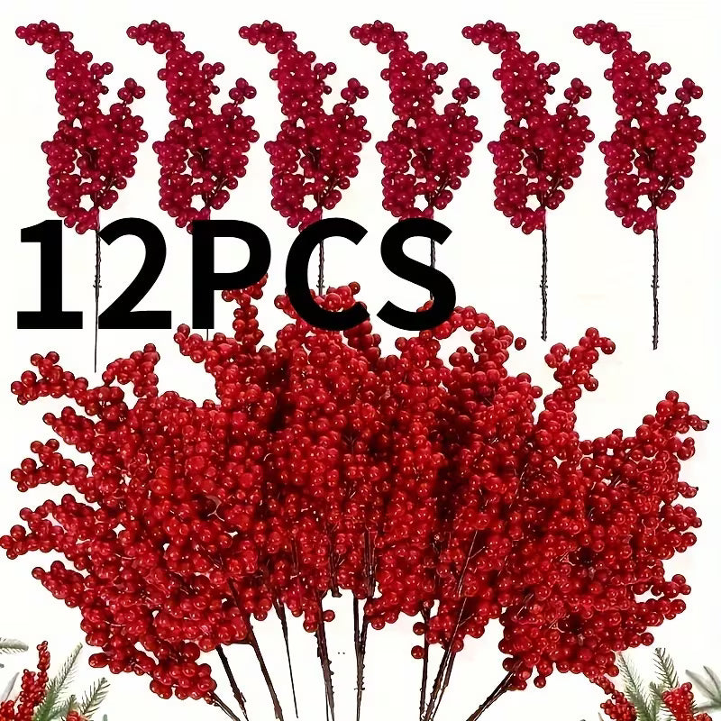 12-Pack Or 24-Pack Or 25-Pack of 8.27In/21Cm Artificial Red Berry Branches for Christmas Decor