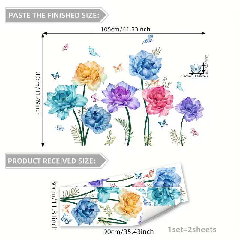 Wall Stickers for Bedroom, Living Room Background Wall - One Set of Two Floral Butterfly Spring