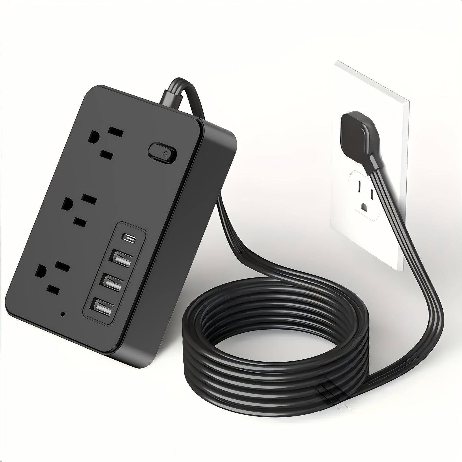 Surge Protector Power Strip - 5-Foot Flat Plug Extension Cord, White