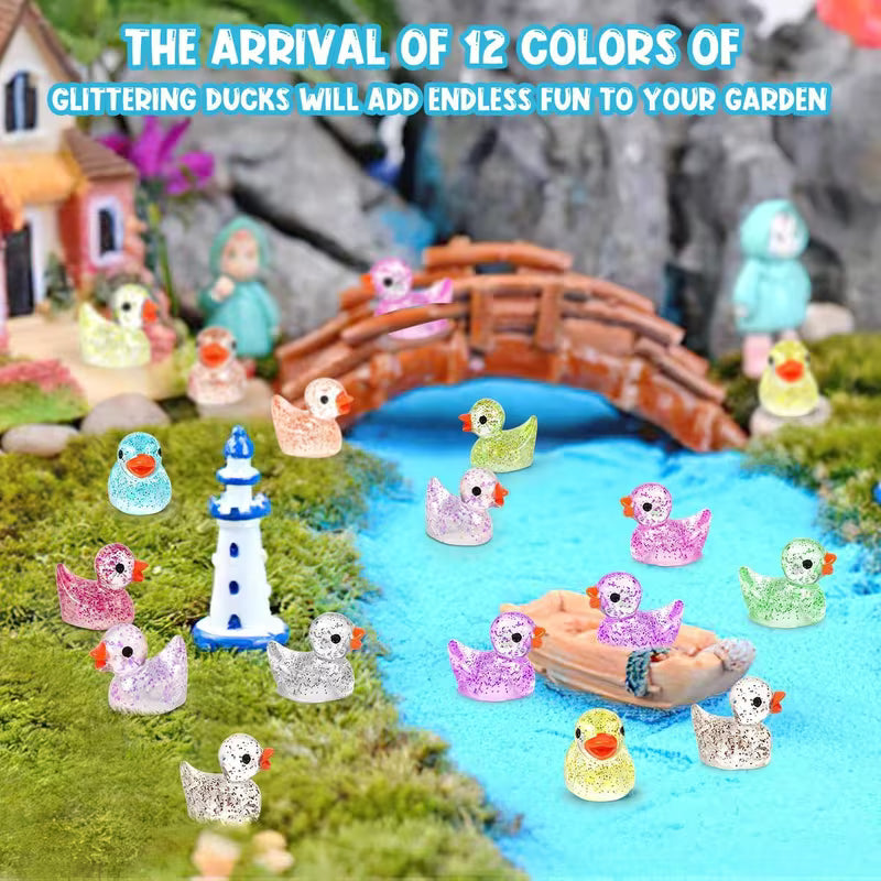50/200pcs Glitter Mini Resin Ducklings, DIY Garden Micro Landscape Aquarium Potted Plant Dollhouse