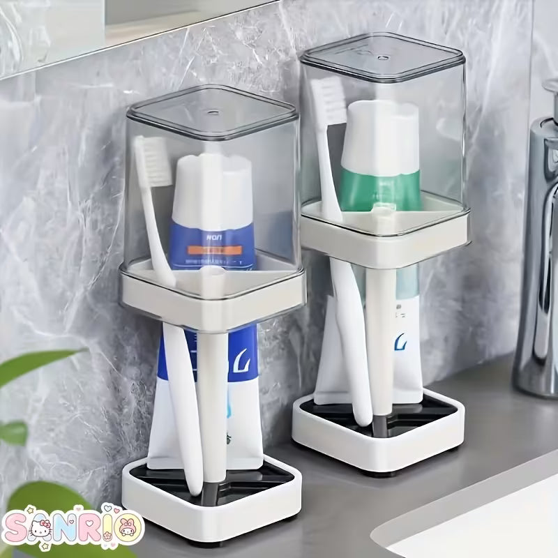Wall-Mounted Toothbrush Holder with Rinse Cup, Large-Capacity Space-Saving Bathroom Storage