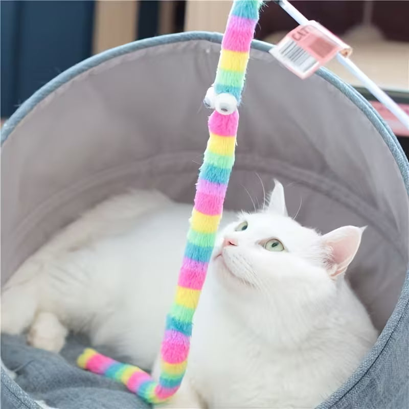 2pcs Colorful Striped Plush Cat Toy Sticks Set