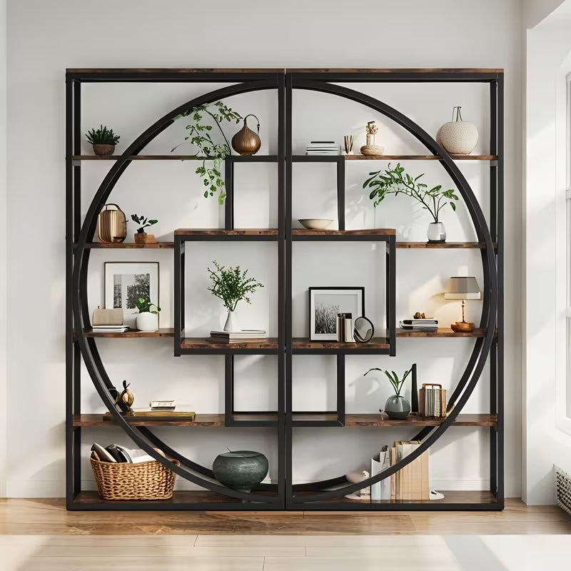 70.8" Rustic Brown Wooden Bookshelf - Industrial 5-Tier Open Shelf Bookcase