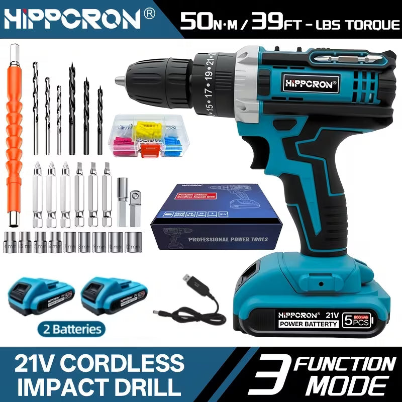 21V Portable Electric Screw Cordless Drill Electric Drill Set 25Nm Cordless Combi Drill with Torque