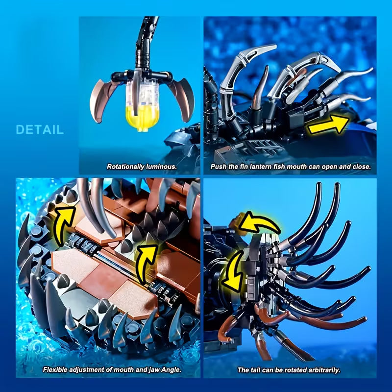 1038+pcs Creative Mechanical Fish Lantern Shape Building Blocks