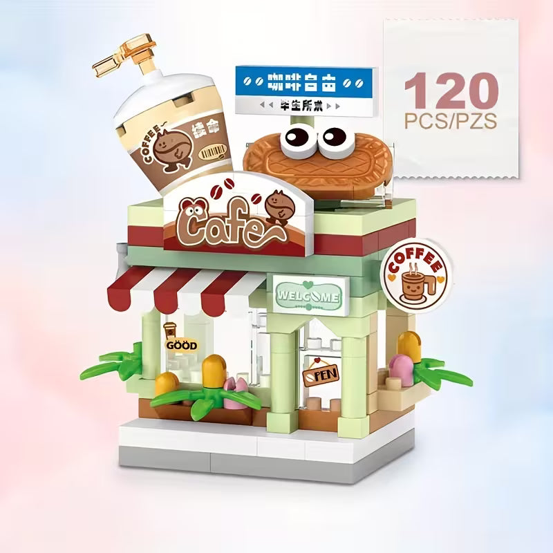 Mini Assembly Small Granule Building Blocks Pet Shop Street Scene