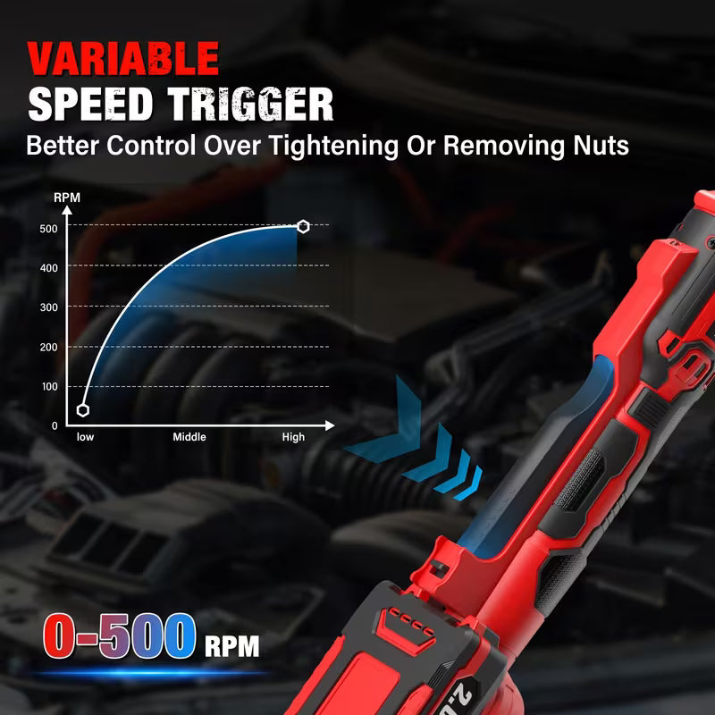 Cordless 21V 3/8" Ratchet Wrench Set, 88 Ft-lbs(120N.m), 500 RPM