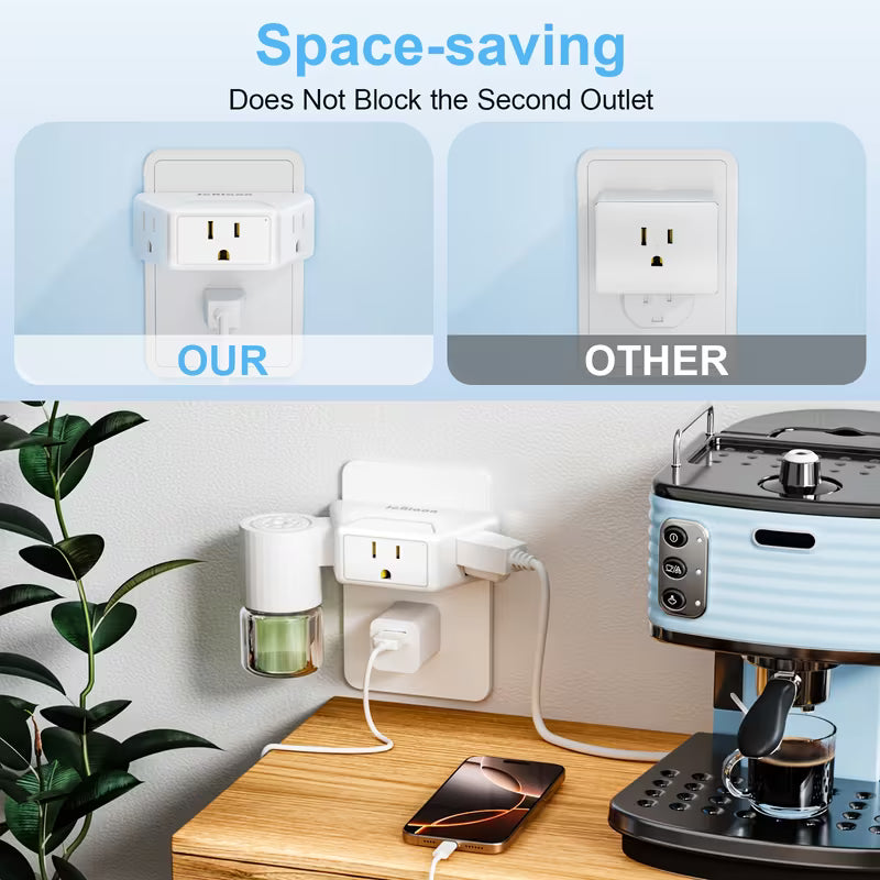 Wall Outlet Extender, 3in 1 Wall Plug Splitter, 3 Way