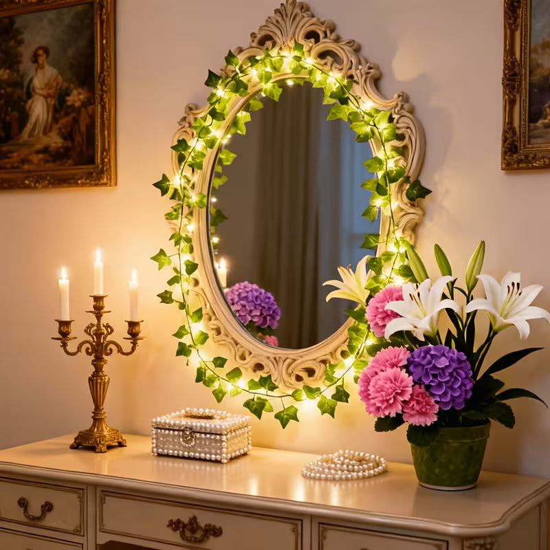 Battery-Powered Ivy String Lights - Realistic Green Leaf Design, Suitable for Indoor Christmas