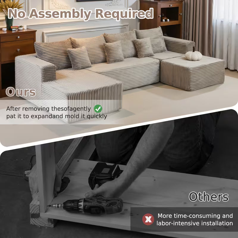 Large Sectional Cloud Couch. Modular Corduroy Sofa Bed