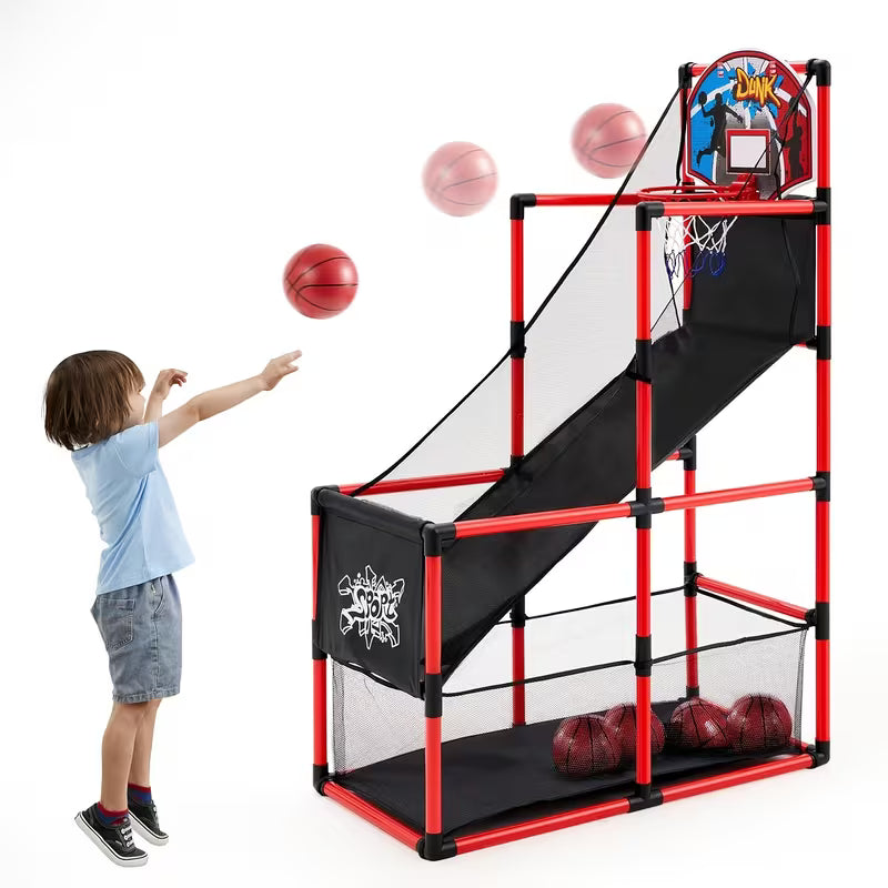 Arcade Basketball Game Set with 4 Balls and Hoop for Kids 3+