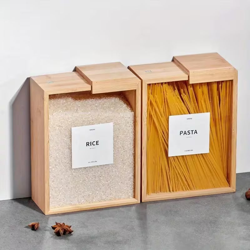 High-Quality Wooden Sliding Lid Food Storage Container, Transparent Acrylic Top Set, Wooden