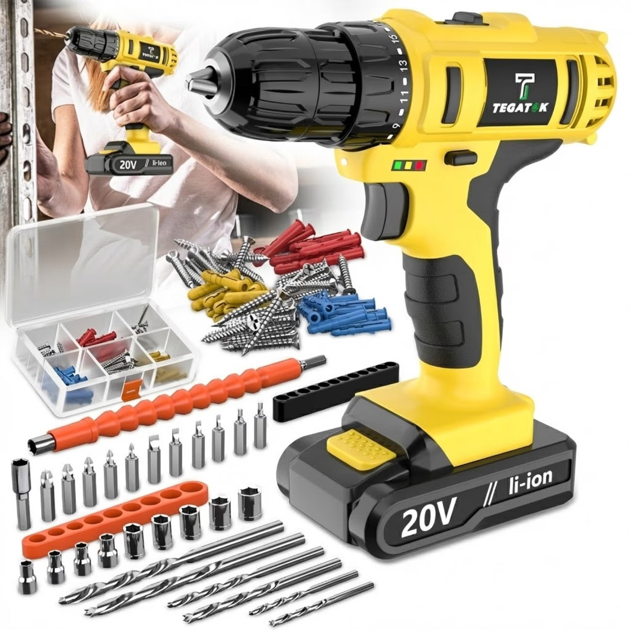 20V Industrial Electric Cordless Impact Drill, Drilling Concrete Walls, Powerful Performance