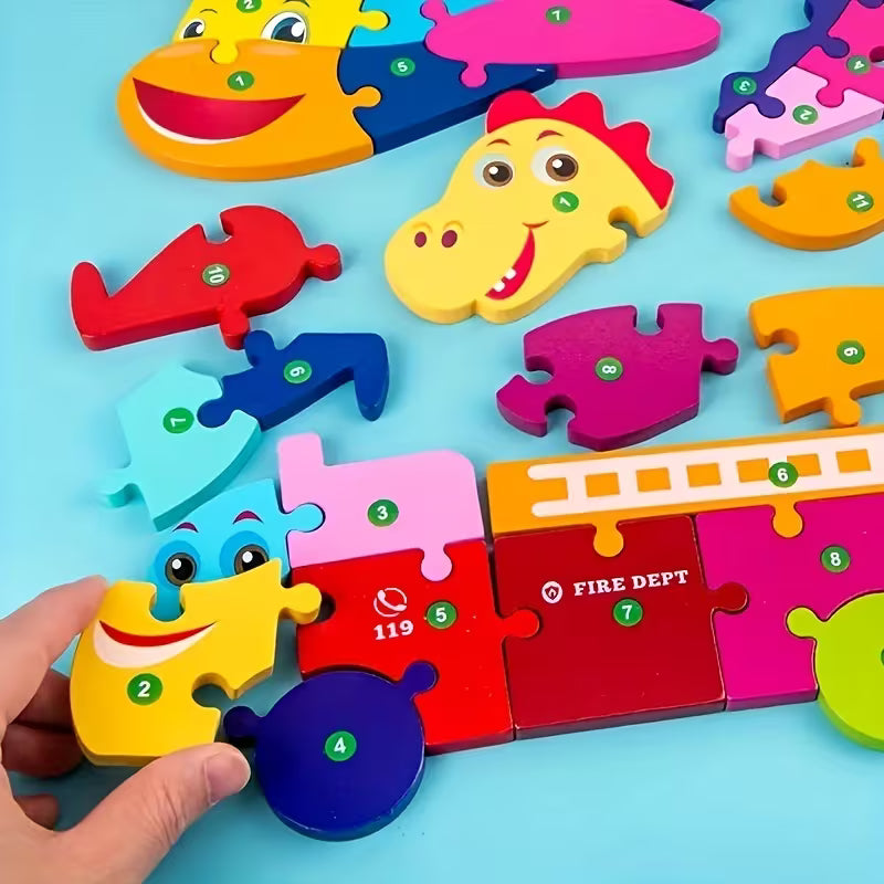Intelligence Wooden Colored Animal Puzzle Transportation