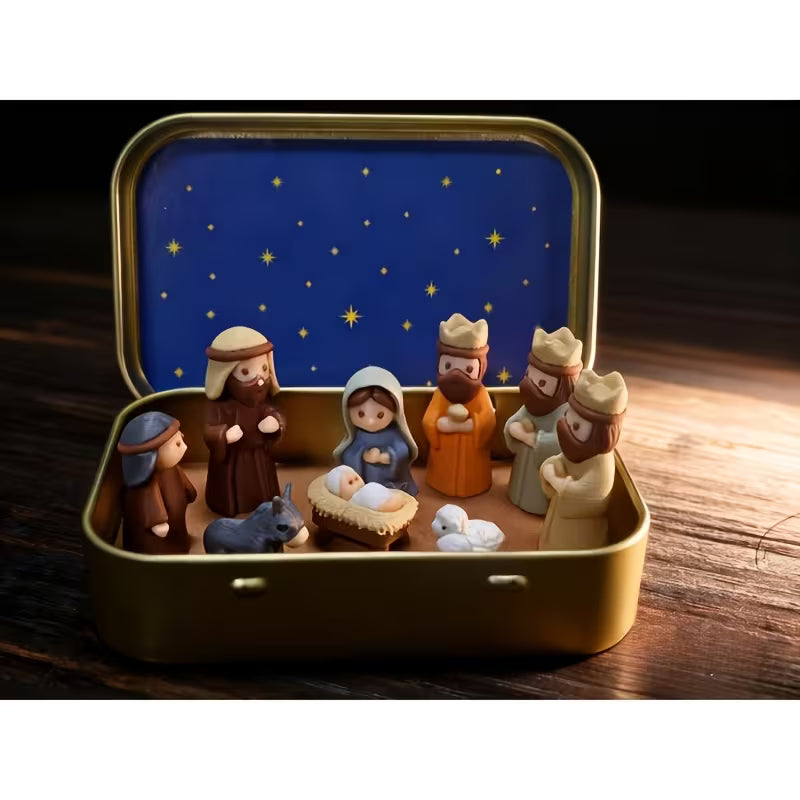 Handmade Mini Nativity Scene Set ( Box) -- Portable Pocket Size Nativity Scene with Mary