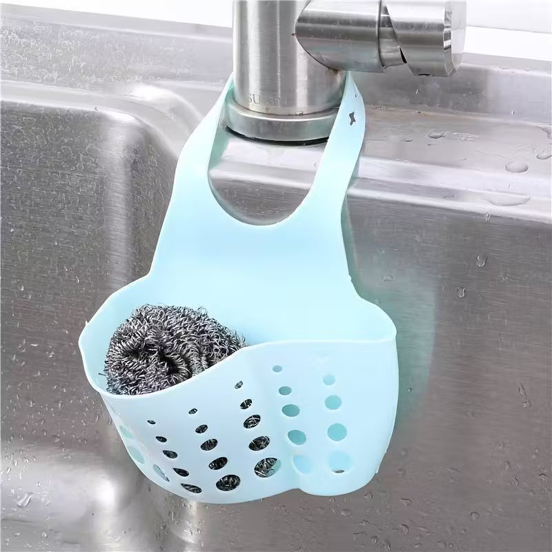 Adjustable Hanging Sink Organizer Basket • Space-Saving Sponge, Plastic