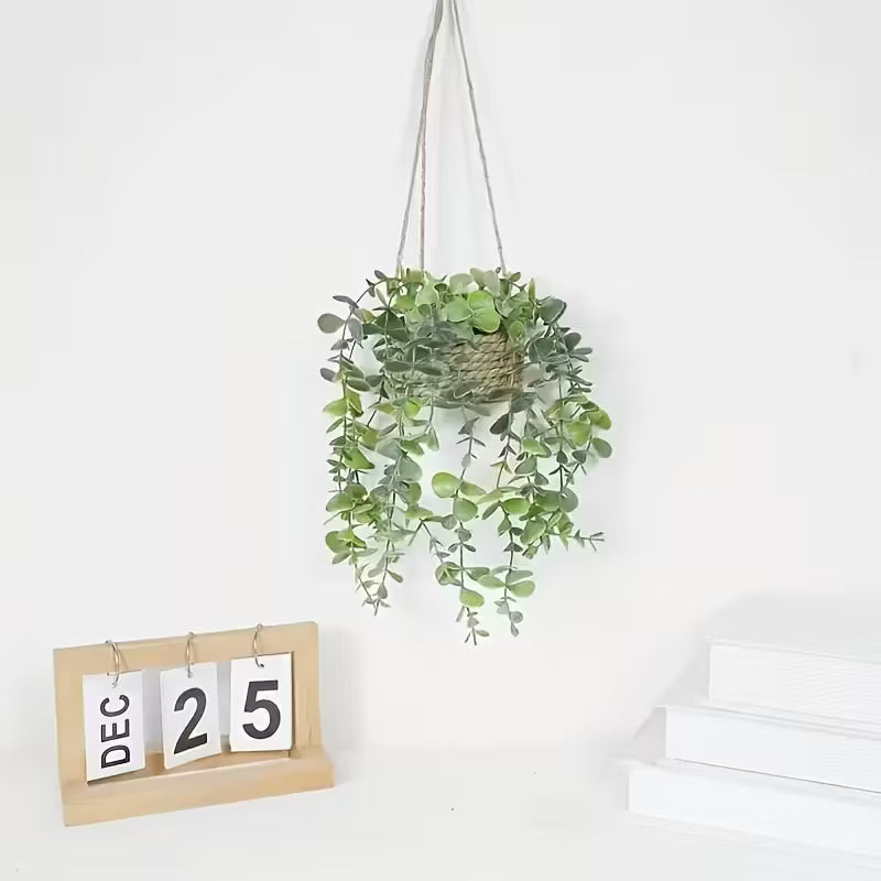 2pcs Artificial Eucalyptus Hanging Plants (Without Container), Artificial Green Woven Basket